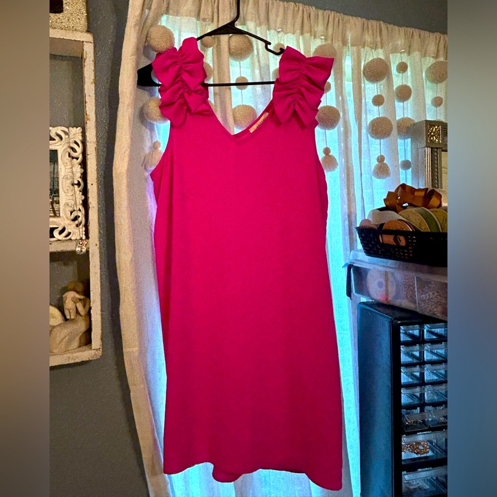 Pink ruffle sleeveless boutique dress NWOT
